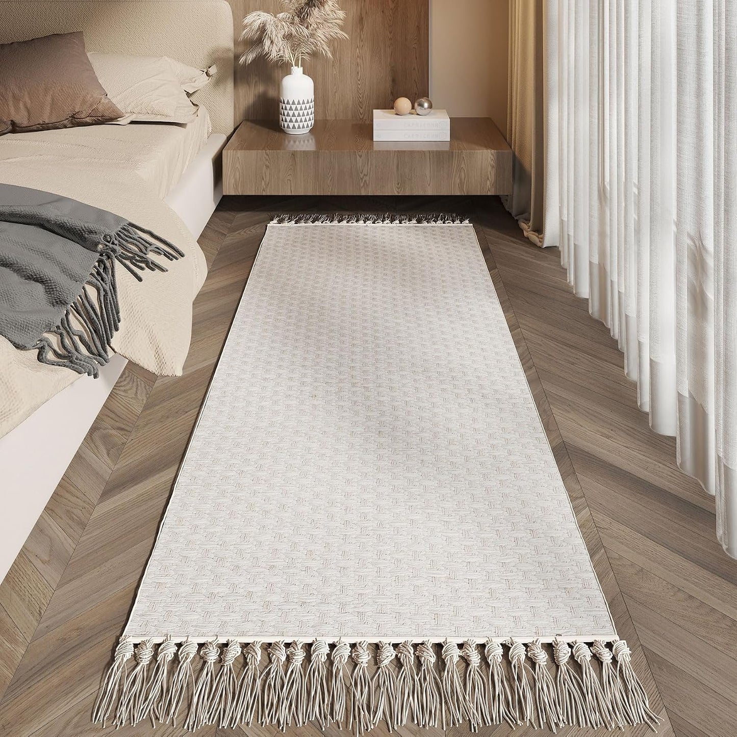 Alfombra pasillo 2x8ft tejida con borlas antiderrap