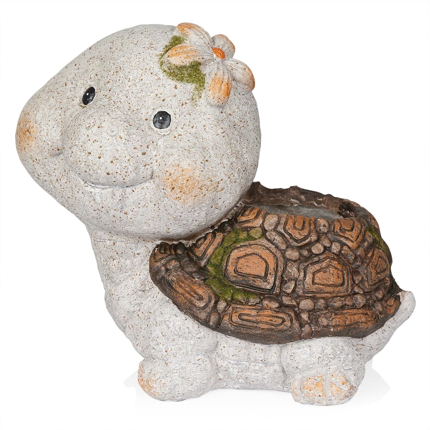 Maceta estatua tortuga gris con drenaje 13"