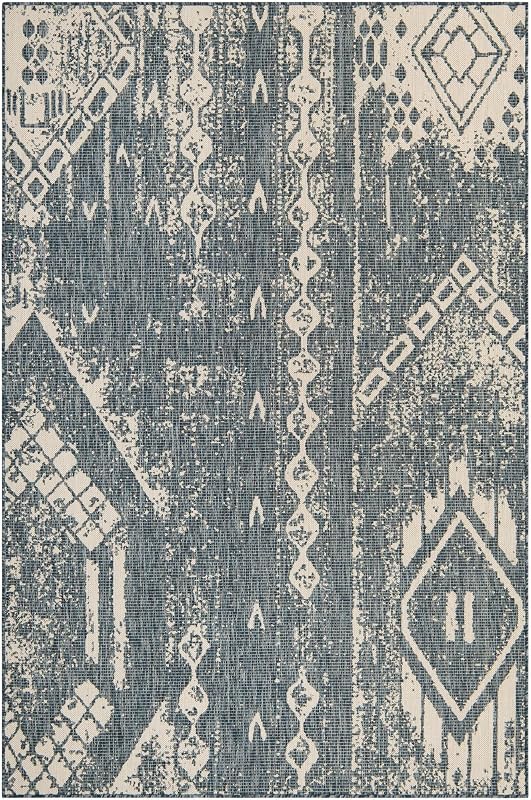 Alfombra rectangular 6'1"x9' color azul y marfil