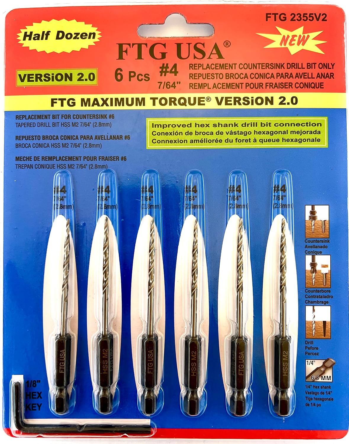 Set 6 brocas avellanadoras cónicas #4 7/64pulg