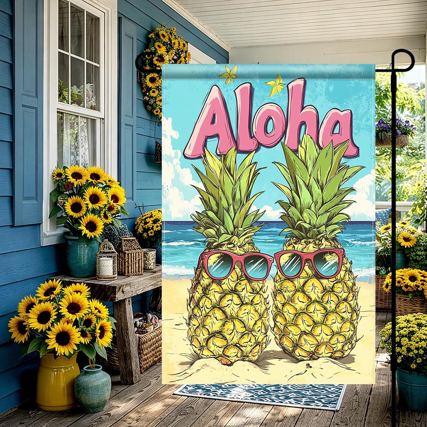Bandera jardín piña 12x18pulg doble cara verano tropical