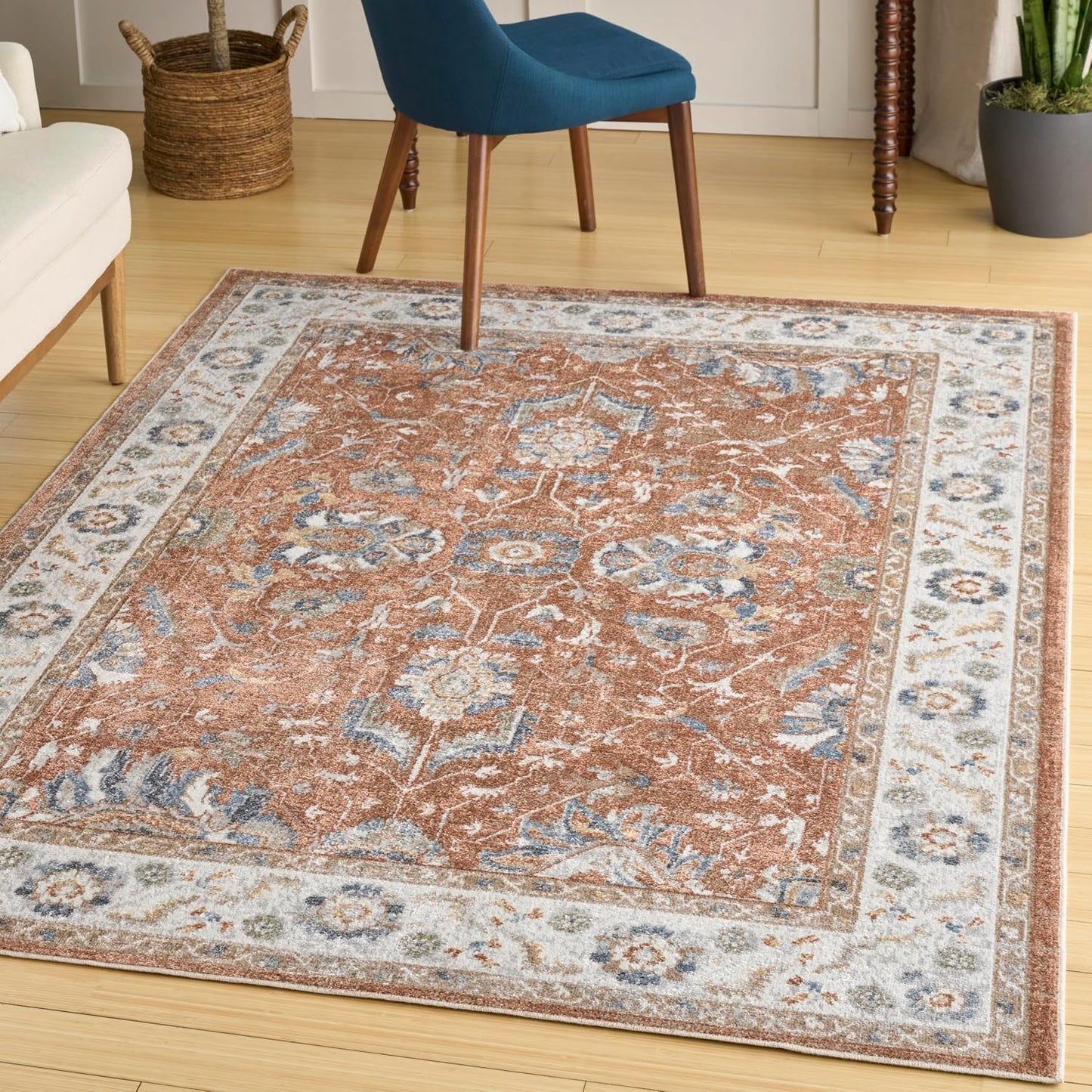Alfombra lavable marfil óxido 7x9ft dormitorio sala comedor