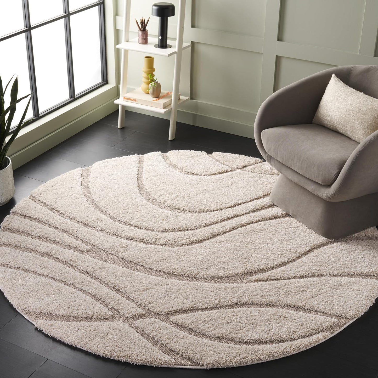 Alfombra área redonda 3' crema beige no pelusa 1.2"