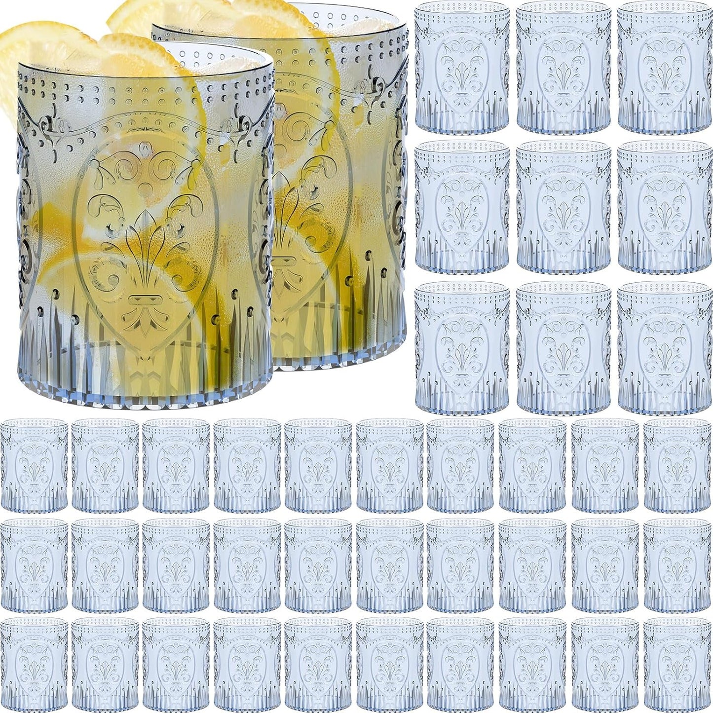 48 Vasos Plástico Vintage 8.5oz Copas Vino Retro Azul