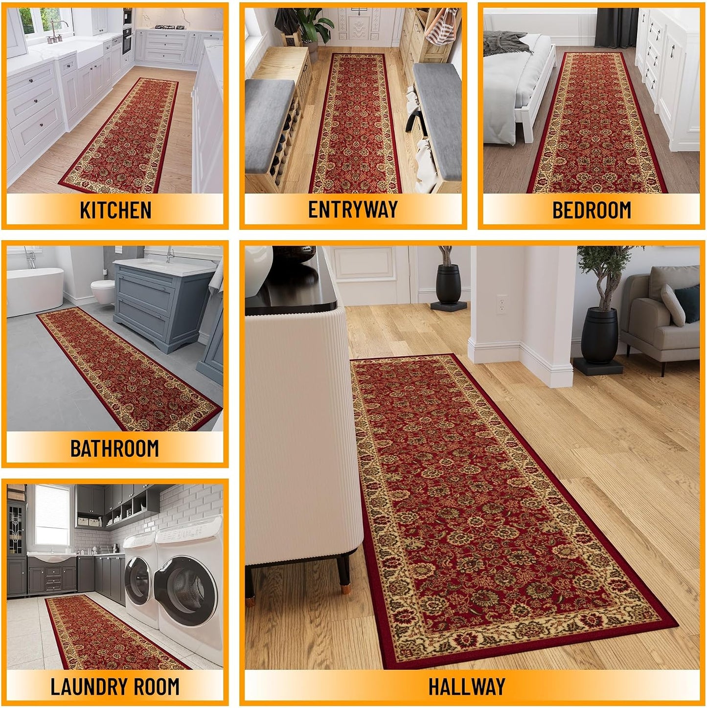 Alfombra pasillo 2'7x9'6 antiderrap color rojo
