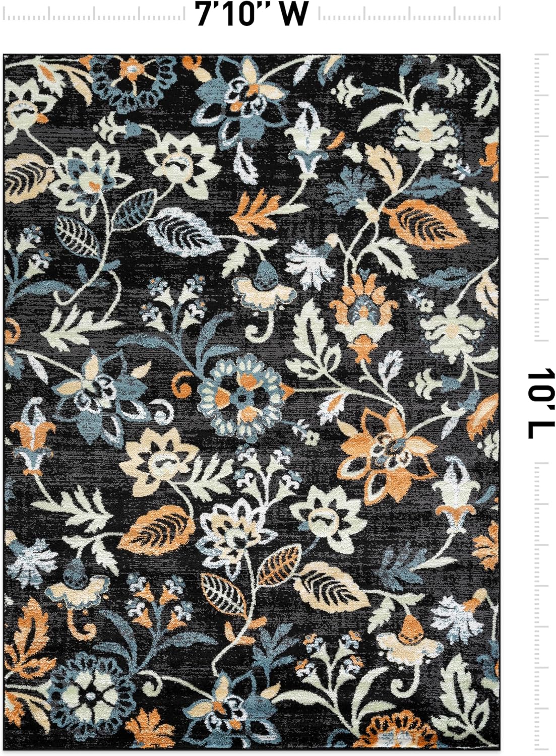 Alfombra área floral vid moderna 7x10ft color negro