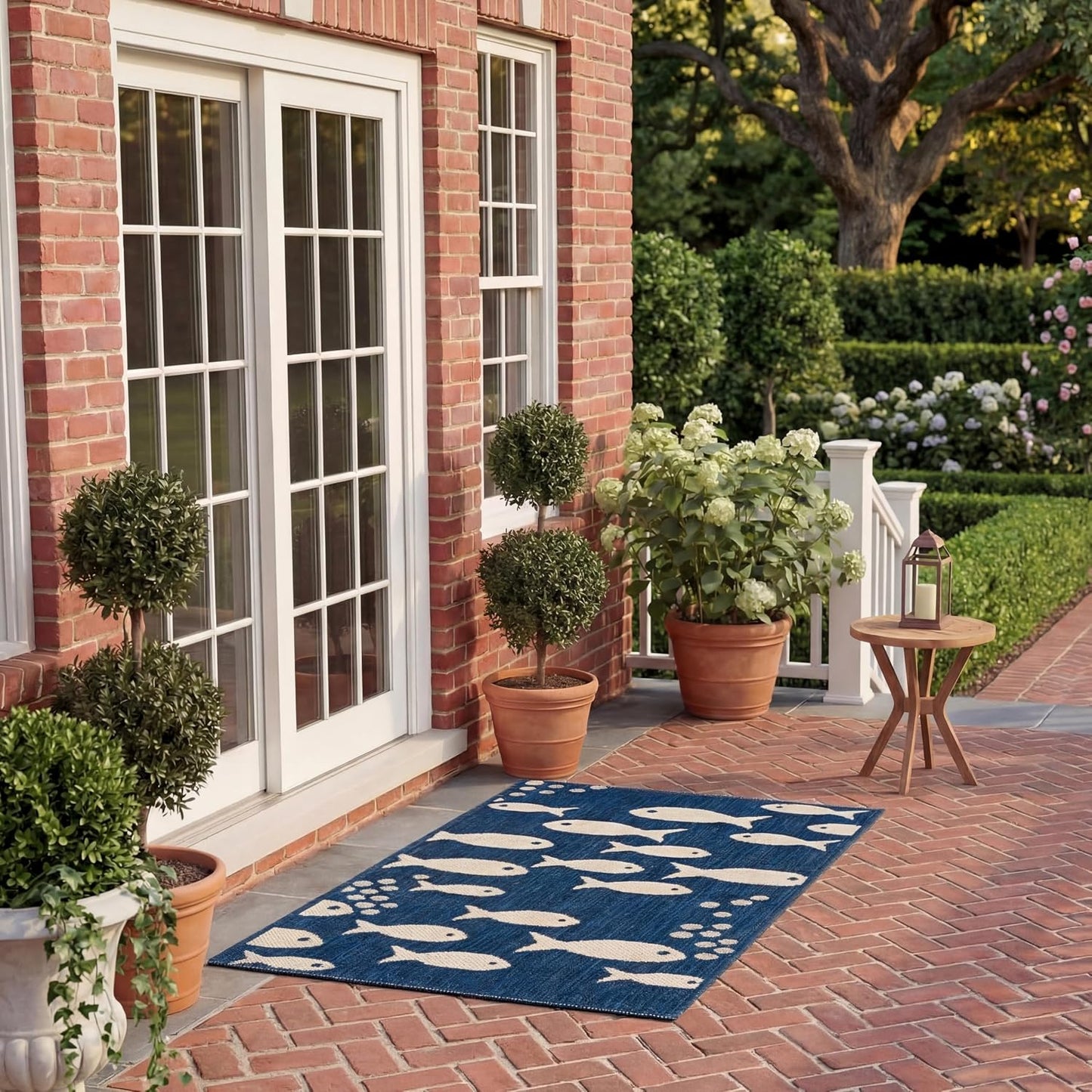 Alfombra decorativa impermeable 2x3ft7" azul marino/beige