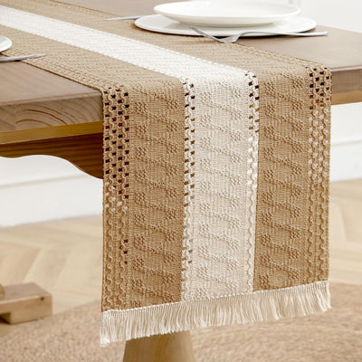 Camino mesa bohemio lino beige marfil 12x108pulg