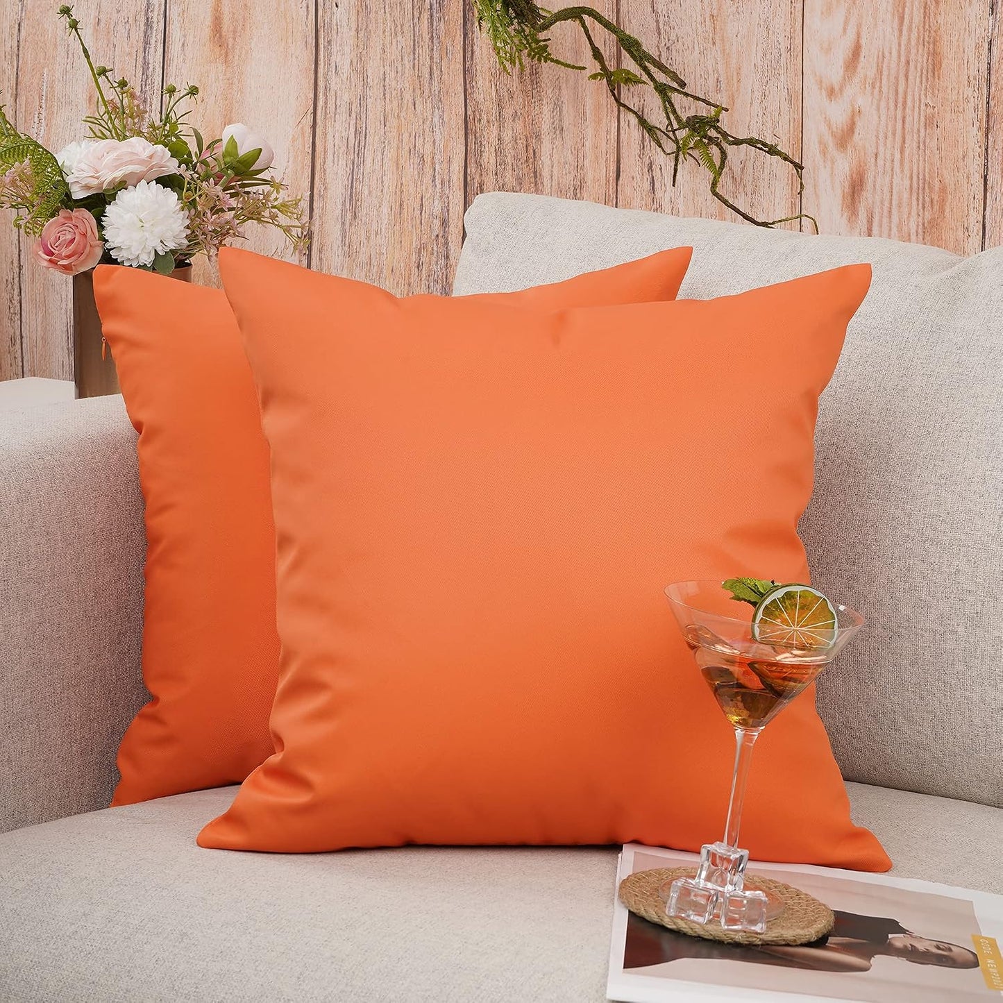 2 Fundas Almohada Exteriores Impermeables 12x20pulg Naranja