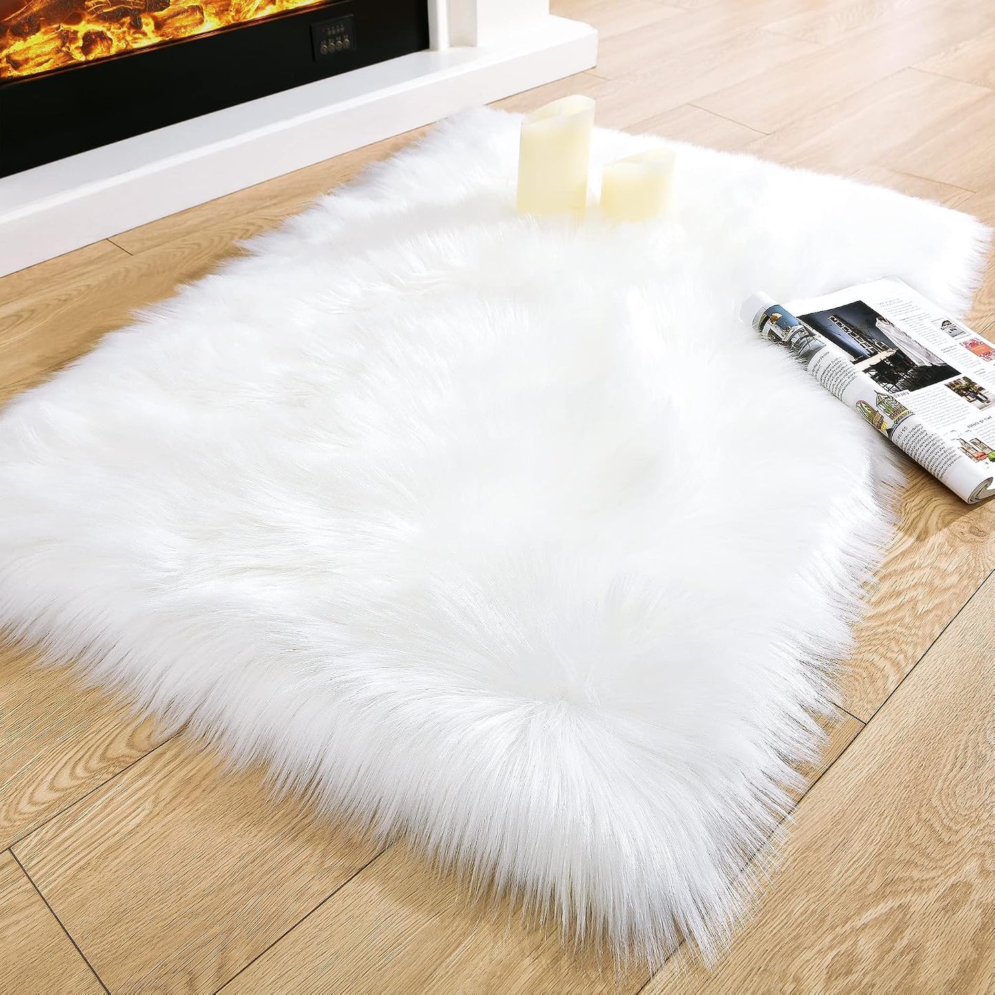 Alfombra piel sintética blanca 2x3ft lavable dormitorio