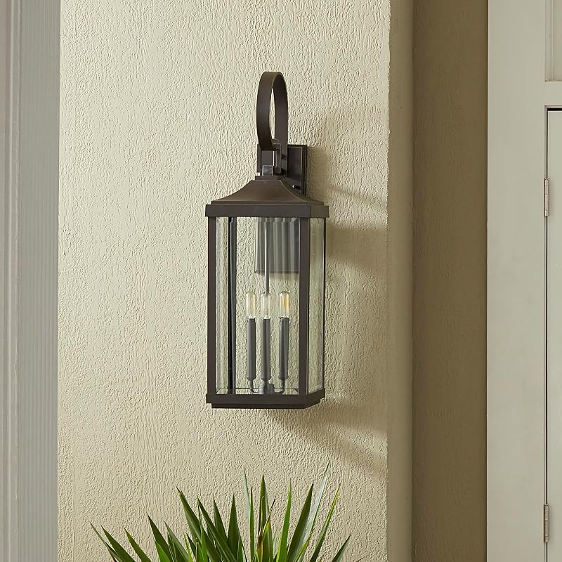 Farol pared cristal biselado 3 luces color bronce antiguo