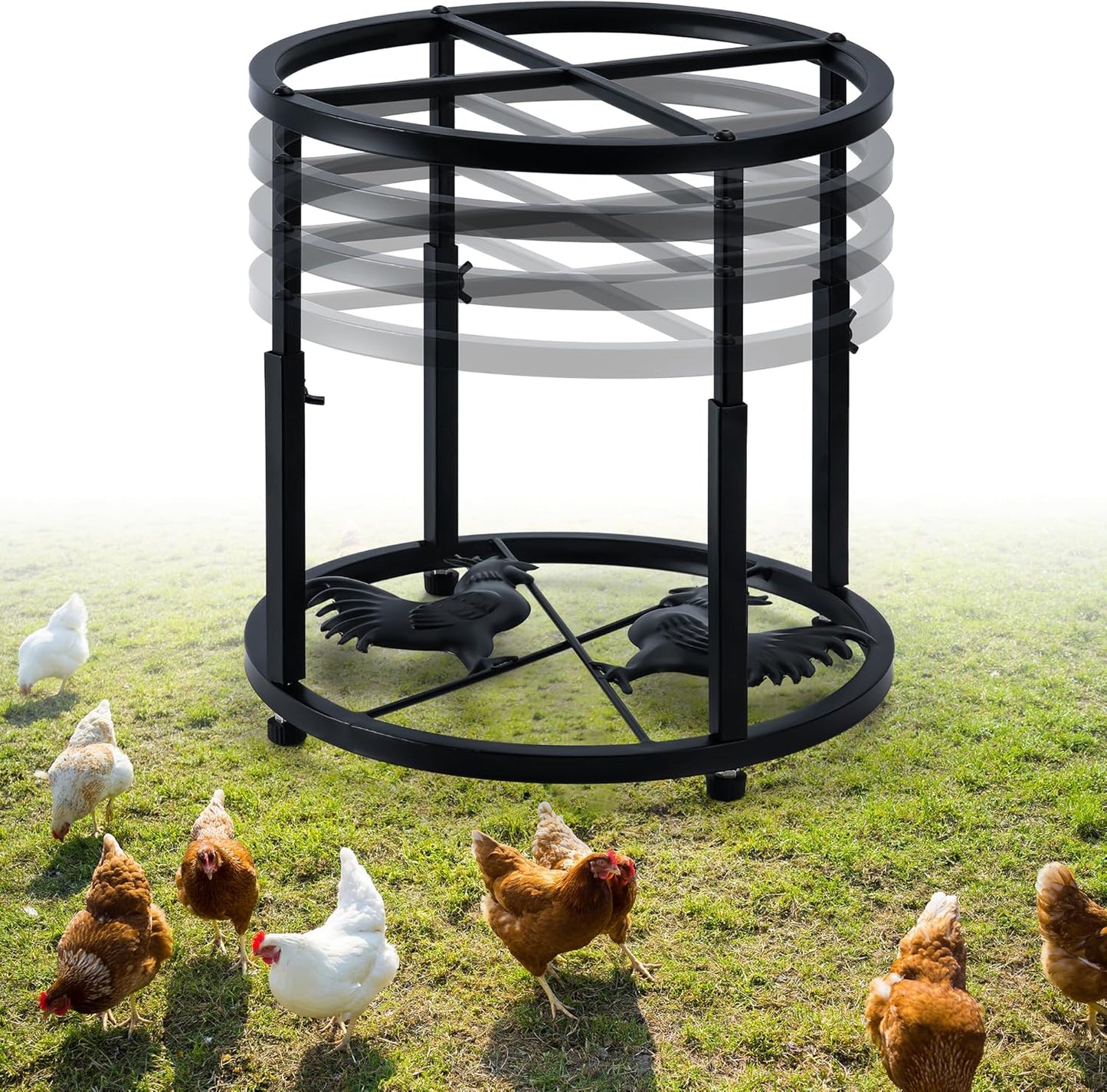 Soporte metal comedero pollo 4 alturas base antiderrap