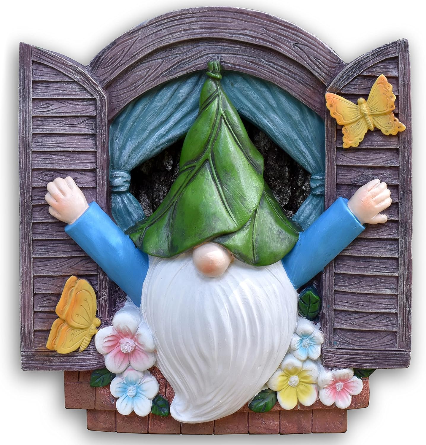 Figura gnomo mariposa decoración jardín patio ventana