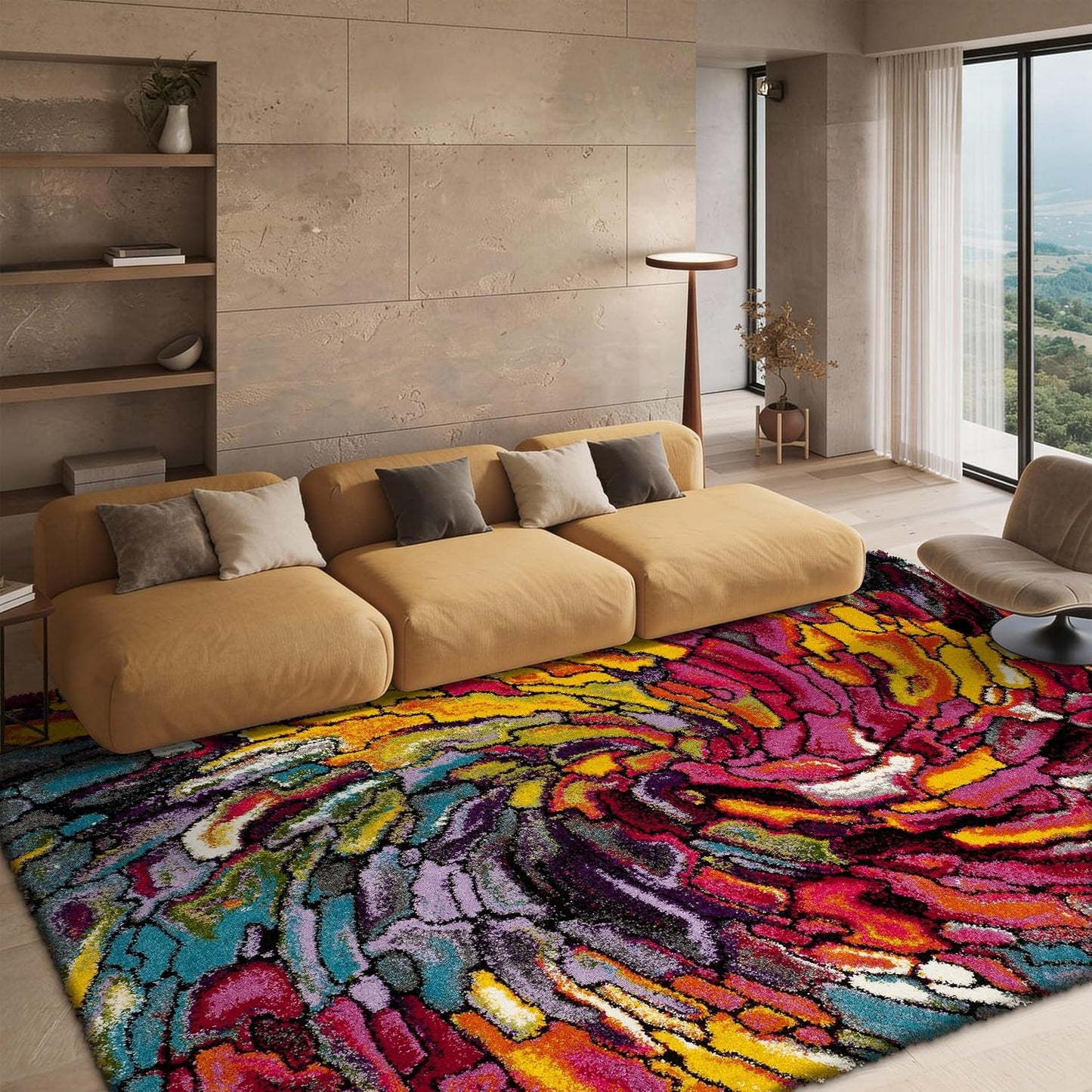 Alfombra decorativa 4x6ft multicolor diseño arco iris no