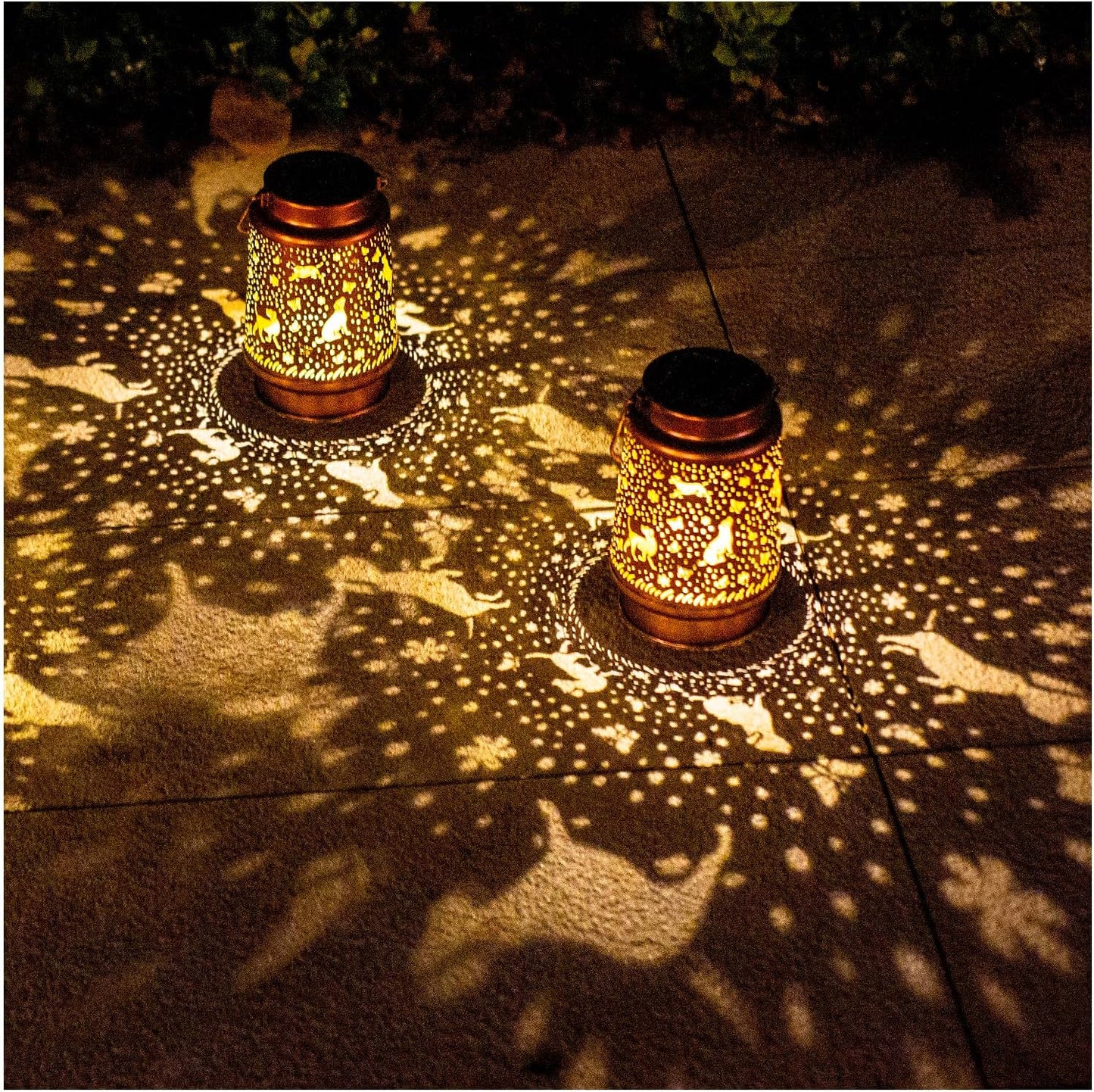 2 Linternas solares perro metal jardín patio decorativas