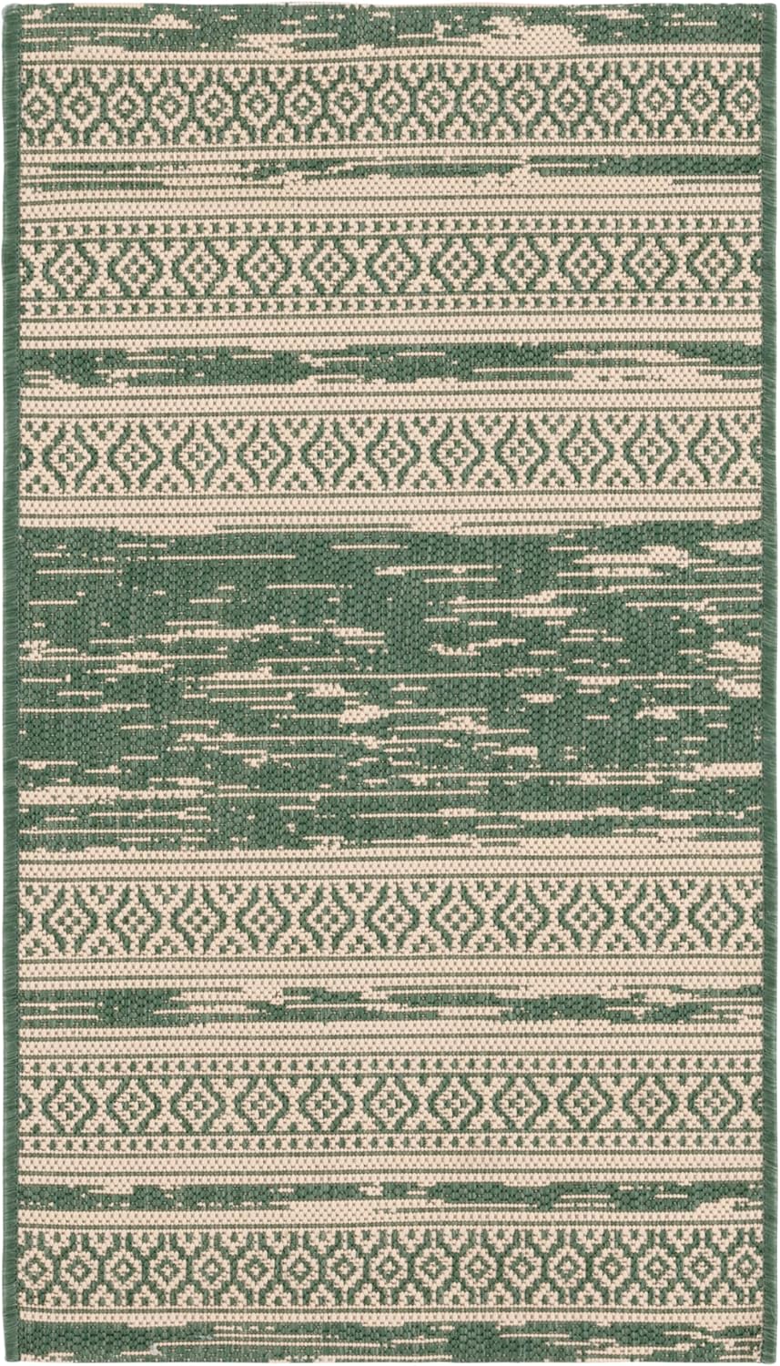 Alfombra decorativa 2x3ft 7pulg verde oscuro y beige para patio