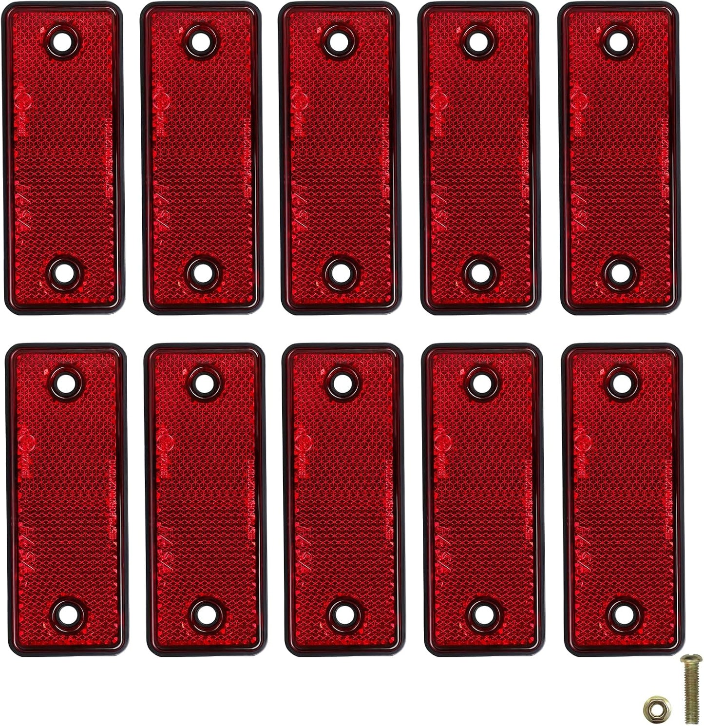 10 Reflectores Rectangulares Rosca Roja para Vehículos