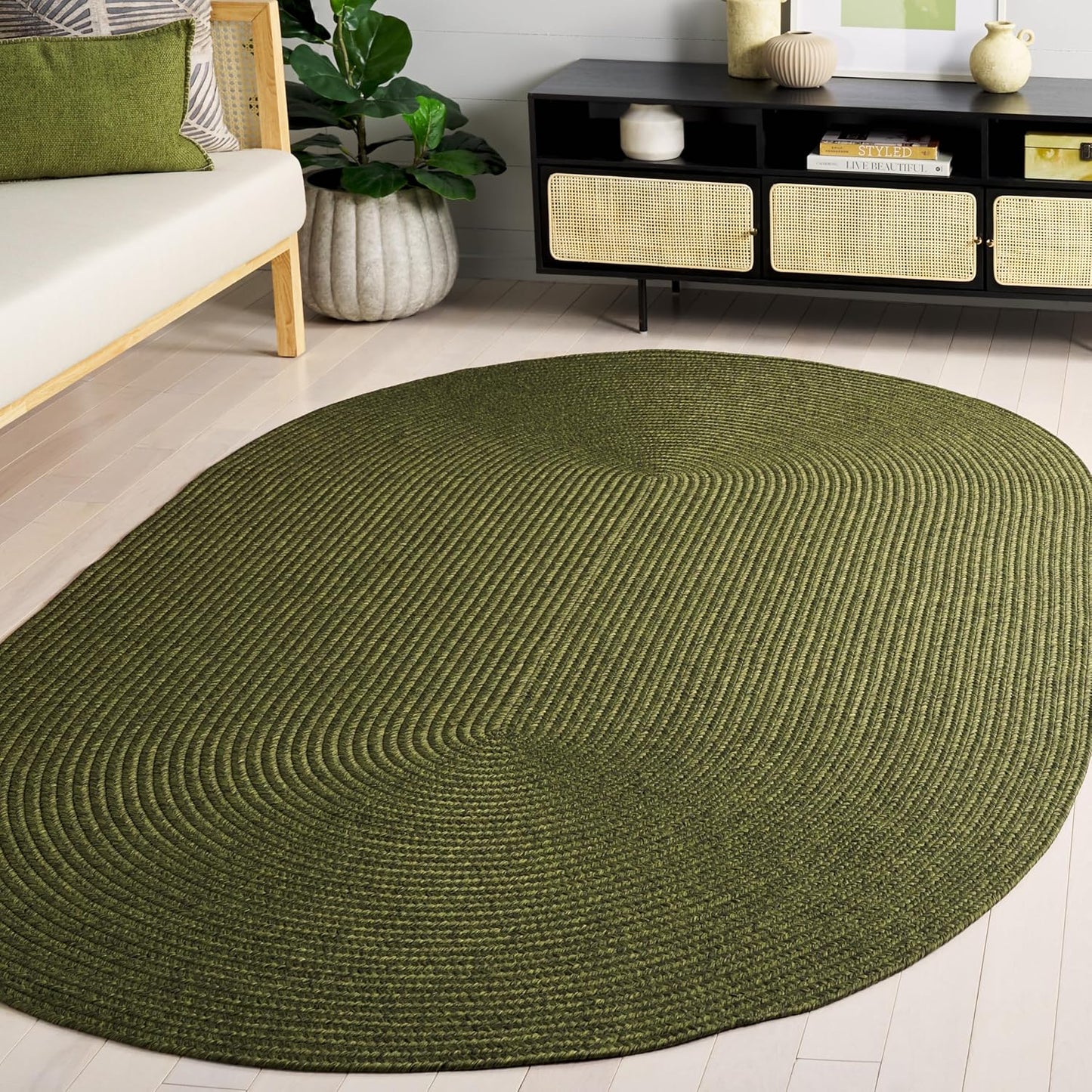 Alfombra Ovalada Reversible 5x8ft Color Verde