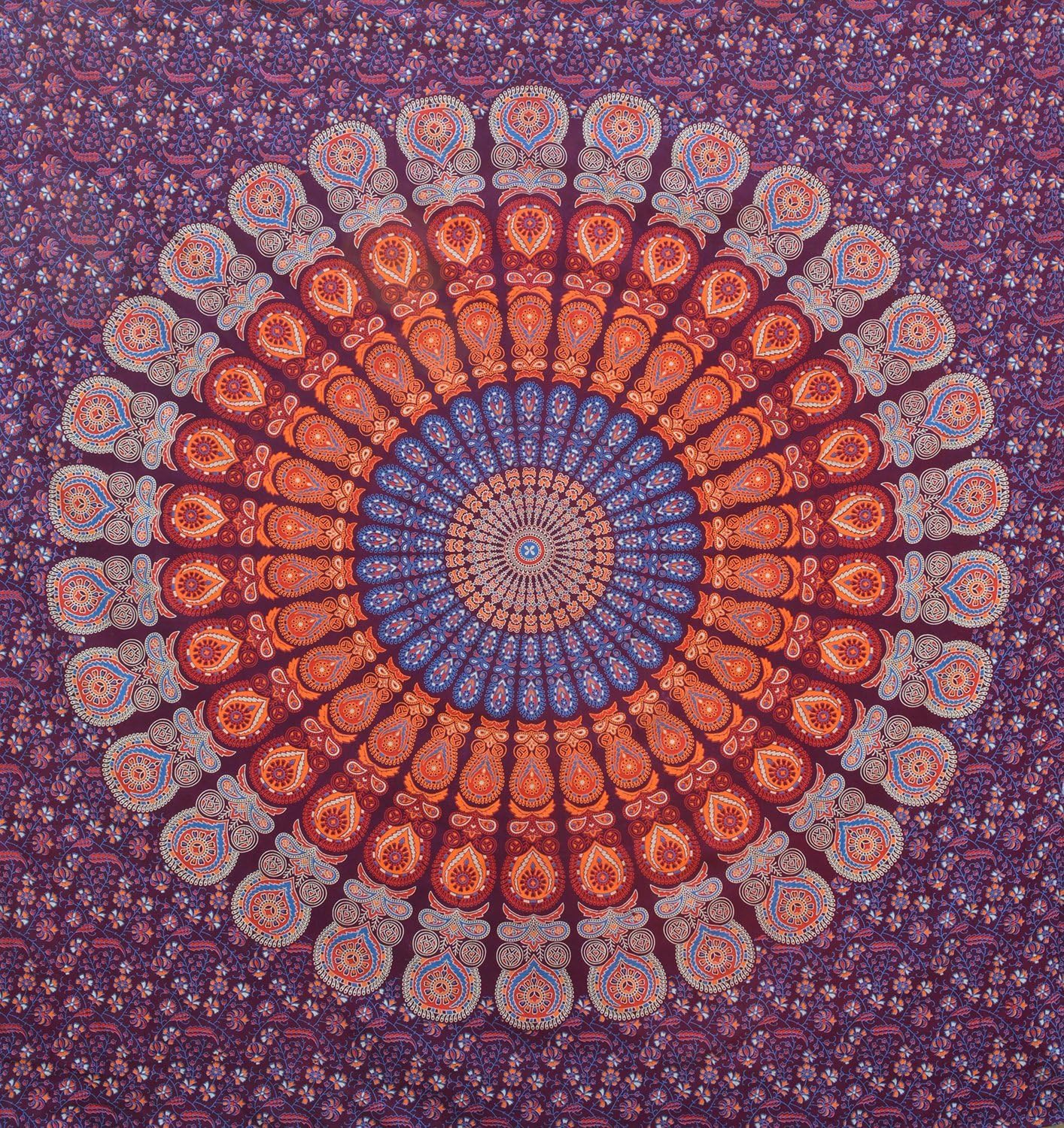 Tapiz pared estilo hippie mandala bohemio 84x90" Marrón