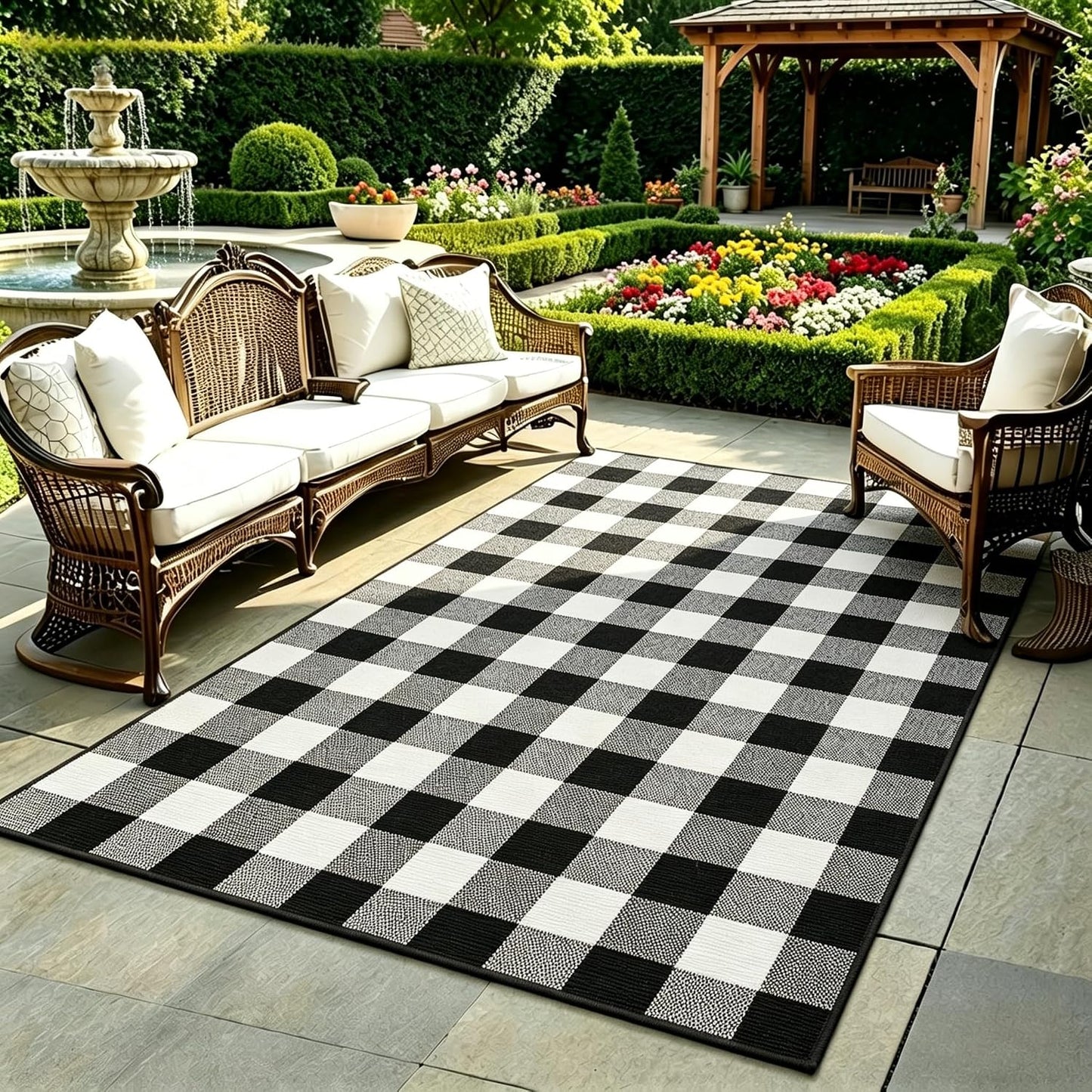 Alfombra cuadros buffalo 4x6ft blanco y negro puerta
