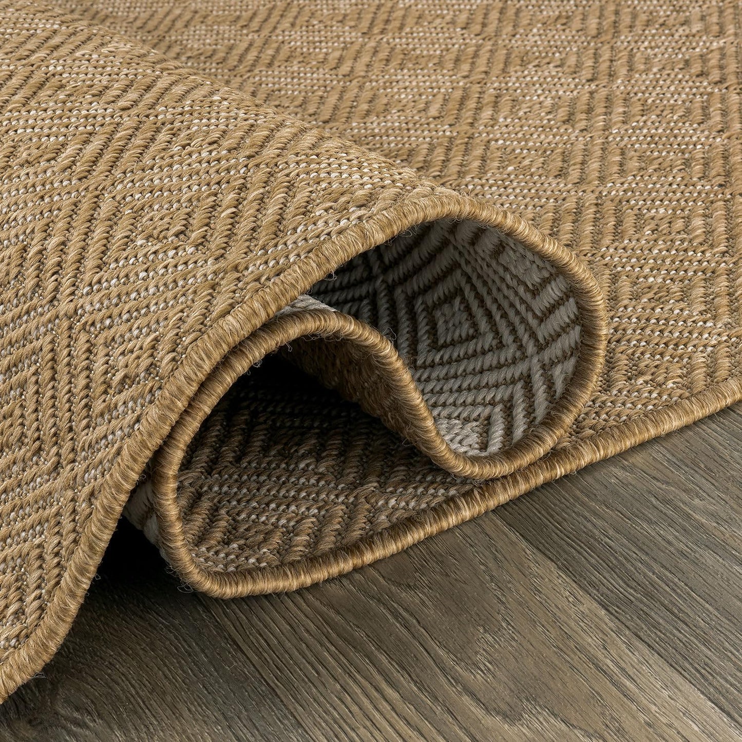 Alfombra reversible yute patrón cubos resistente