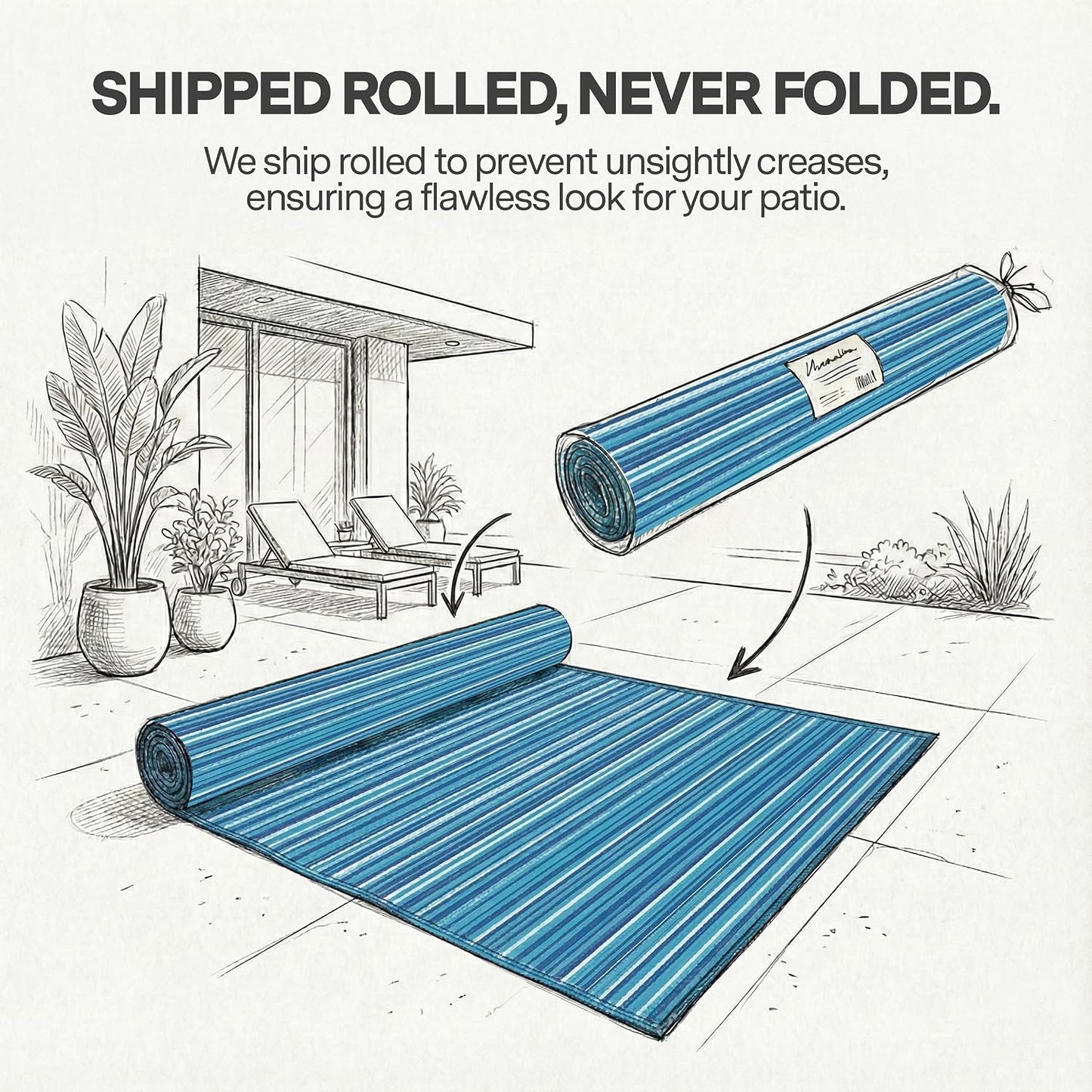 Alfombra exterior impermeable plástico reciclado rayas