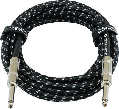 Cable audio TS 1/4pulg para guitarra y bajo trenzado 20ft negro gris