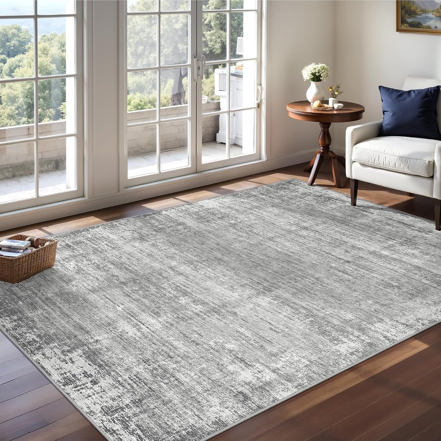 Tapete interior moderno abstracto beige antiderrap 3x5ft