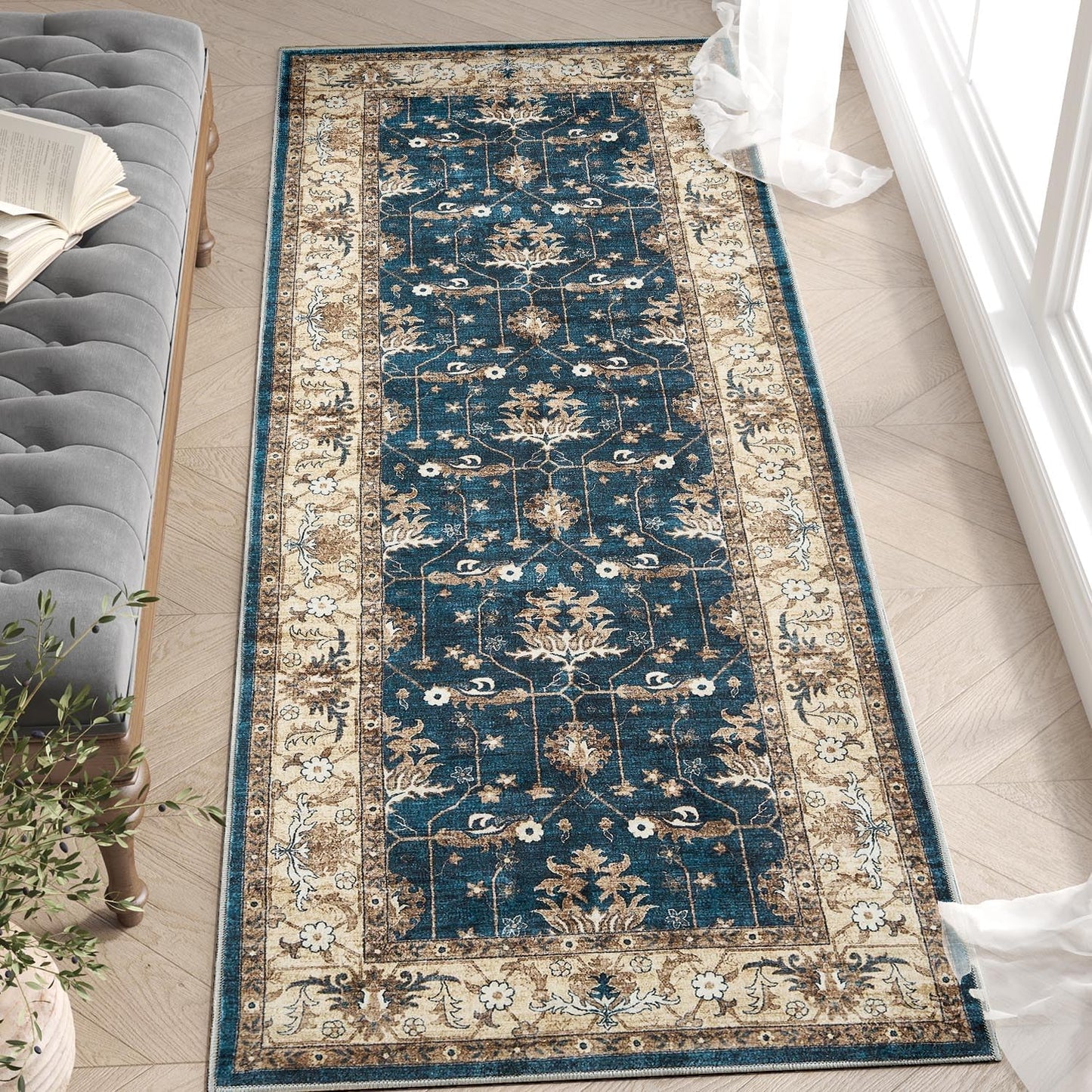 Alfombra pasillo 3x7ft lavable vintage