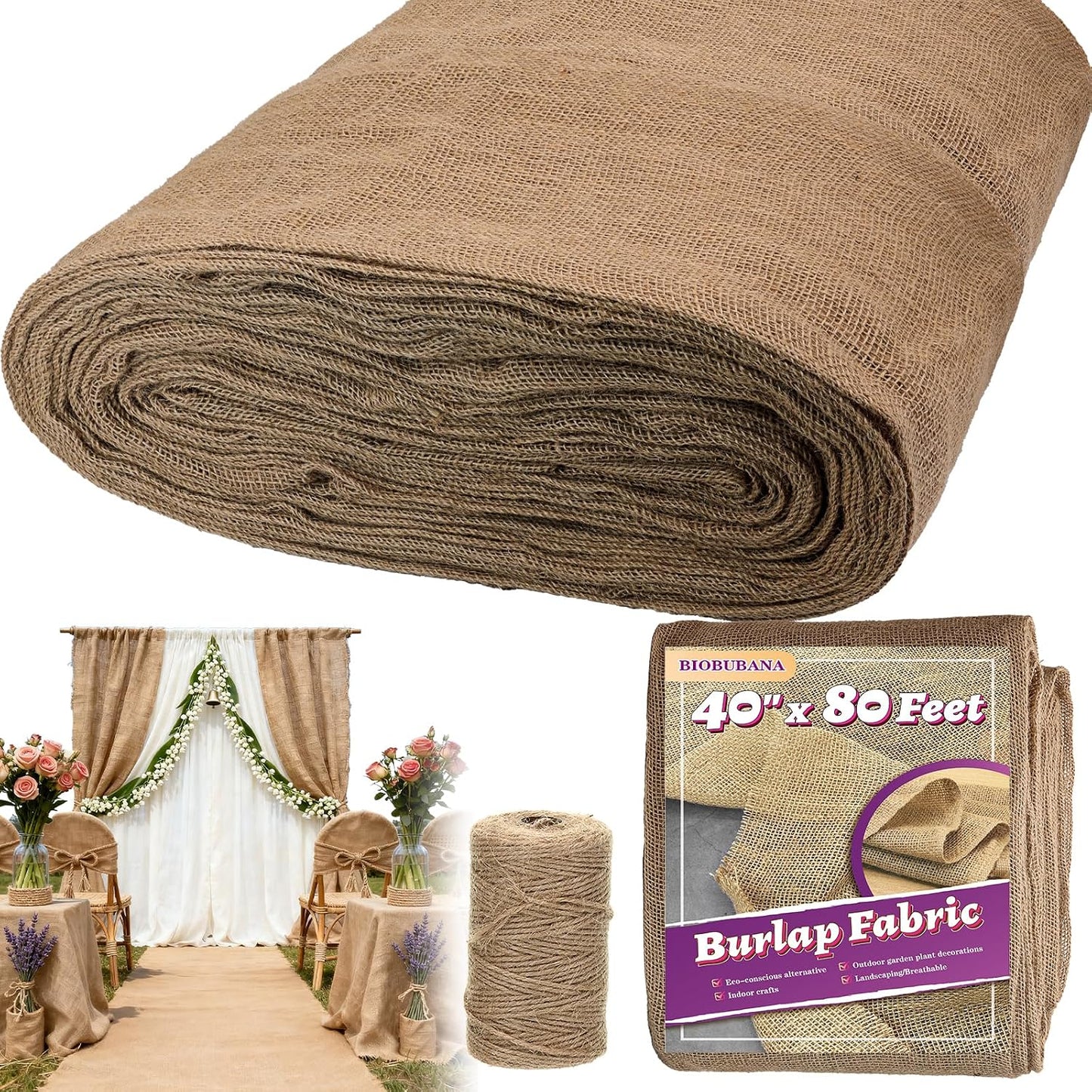 Rollo tela arpillera 40x80pulg 26.6yardas cubierta plantas yute