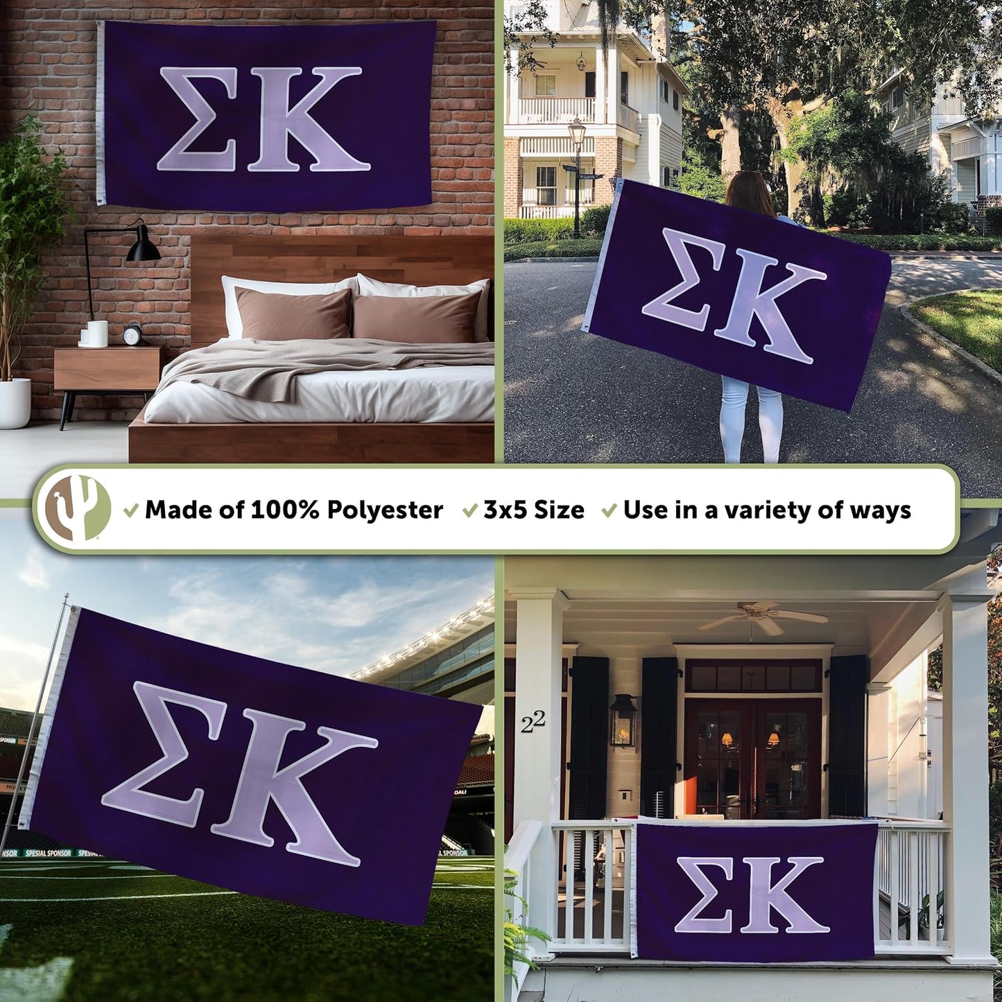 Bandera morada Sigma Kappa 3x5ft letrero decorativo
