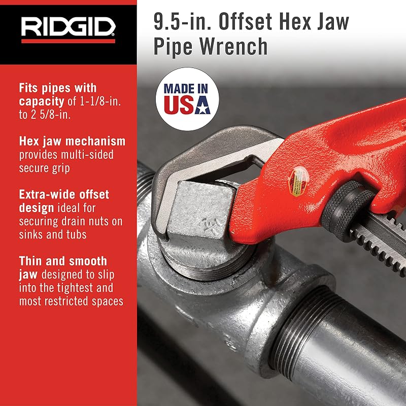 Llave tubo E-110 9.5" mordaza hexagonal desviada roja