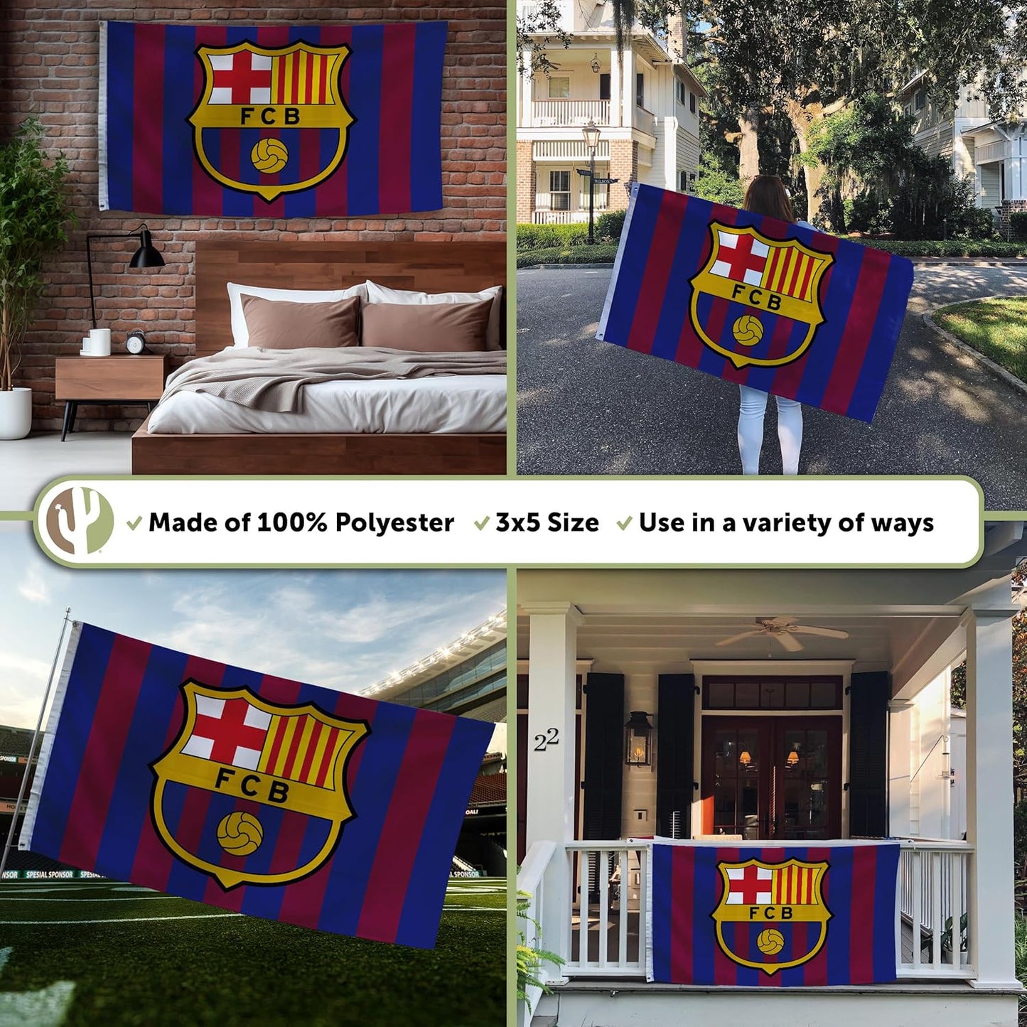 Bandera FC Barcelona 3x5ft 100% Poliéster Interior/Exterior