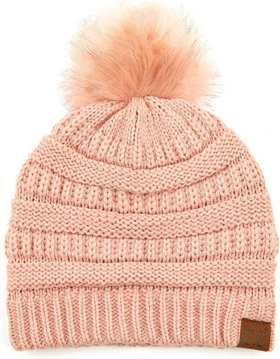Gorro unisex liso con pompón y ribete