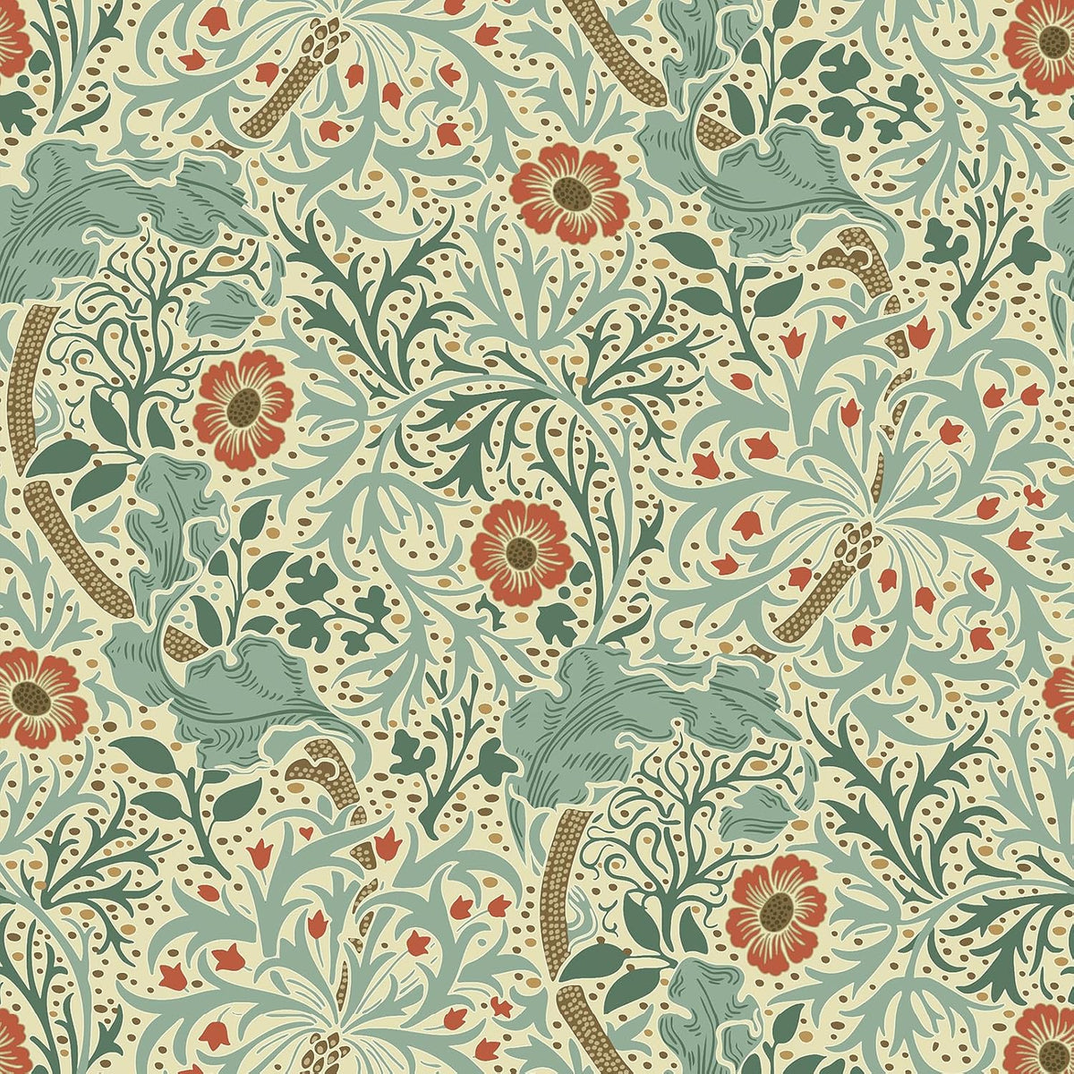 Papel tapiz floral vintage crema y azul 17.7x118pulg