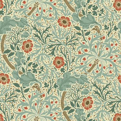 Papel tapiz floral vintage crema y azul 17.7x118pulg