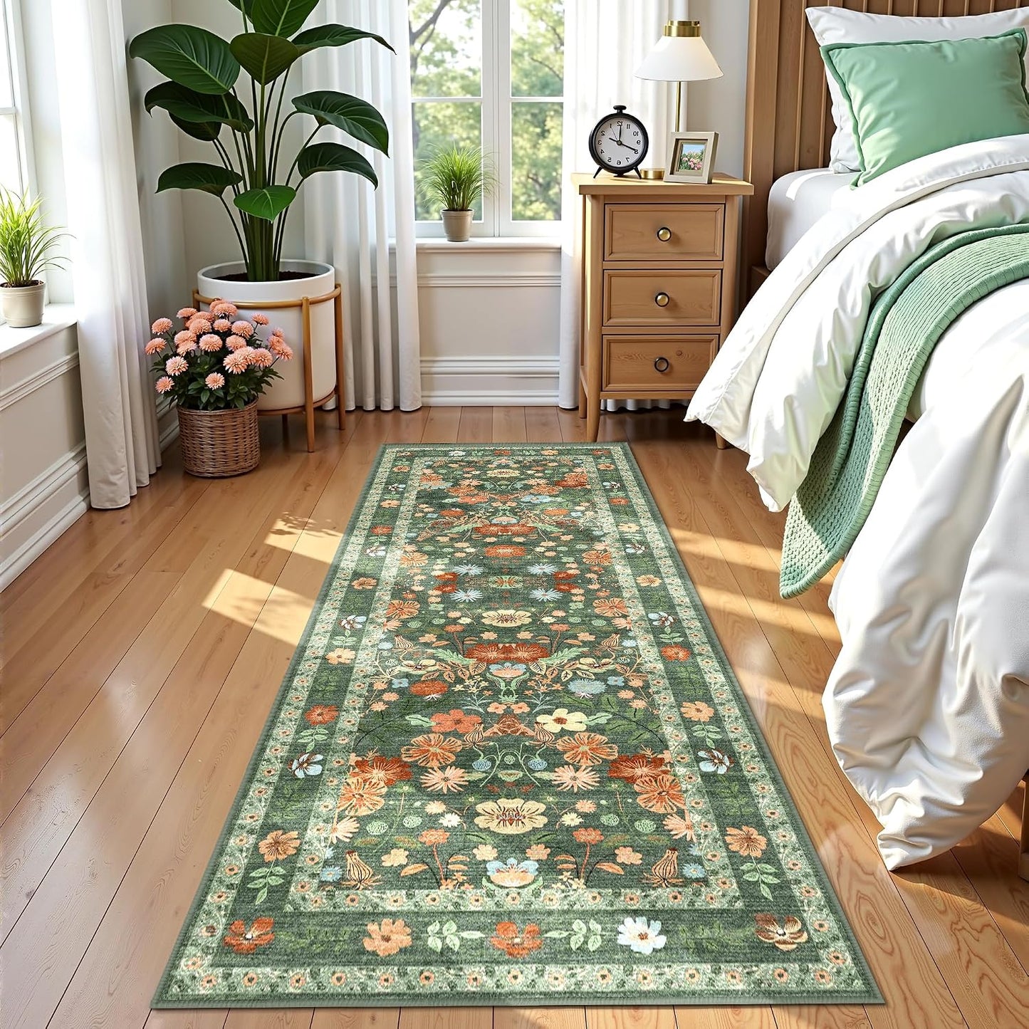 Alfombra pasillo estilo boho 2x6pulg color verde