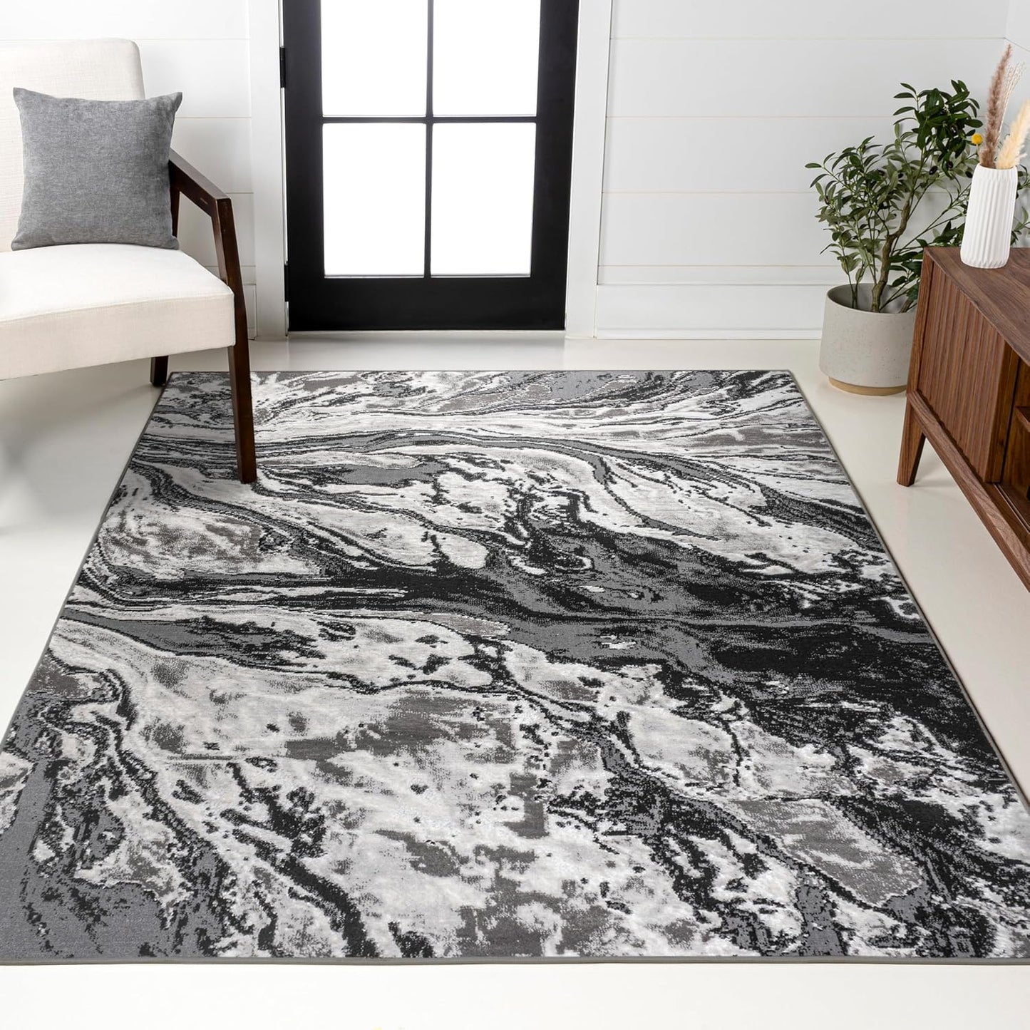 Alfombra abstracta 3x5ft jaspeada remolinos
