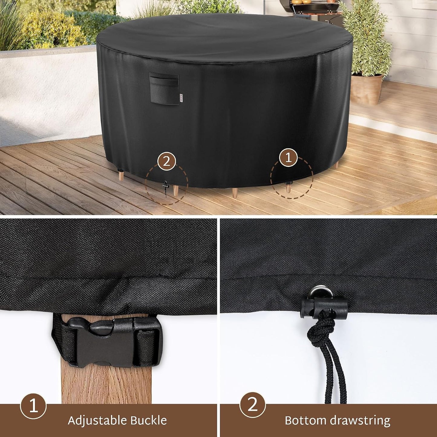 Funda redonda para muebles patio 70x34" impermeable 600D