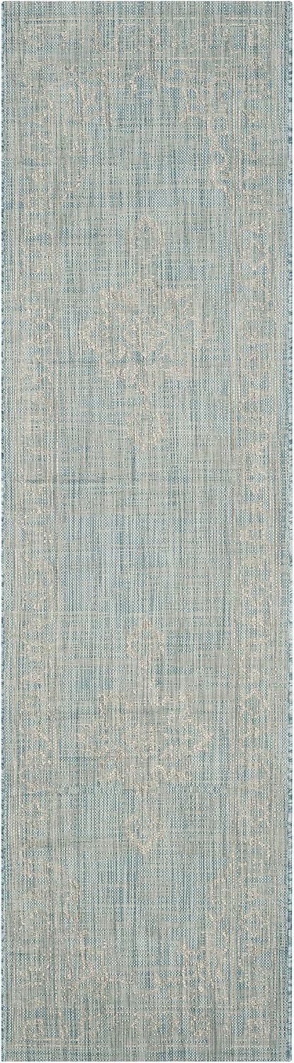 Alfombra decorativa impermeable 2'3x12' aguamarina y gris