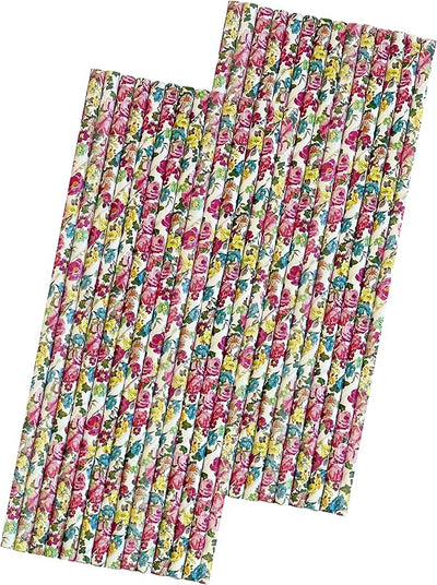 Pajitas florales rosas amarillo blanco 7.75pulg pack 50