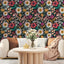 Papel tapiz floral oscuro 17.3x32.8pulg