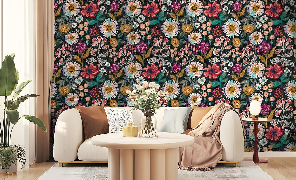 Papel tapiz floral oscuro 17.3x32.8pulg