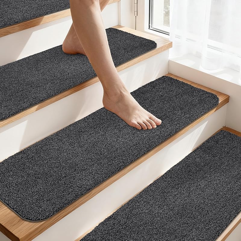 Alfombra antiderrap peldaños madera 28x9" color negro