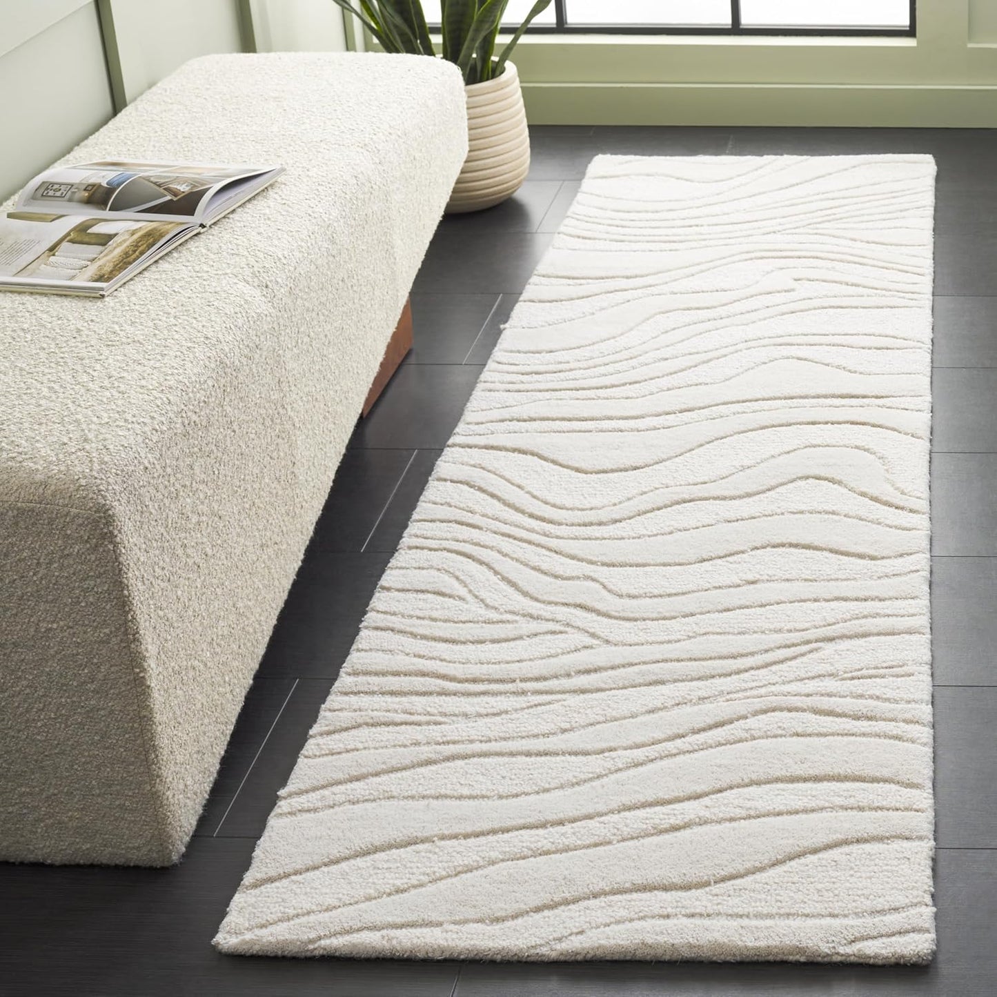 Alfombra pasillo 2ft3pulg x 8ft marfil lana hecha a mano