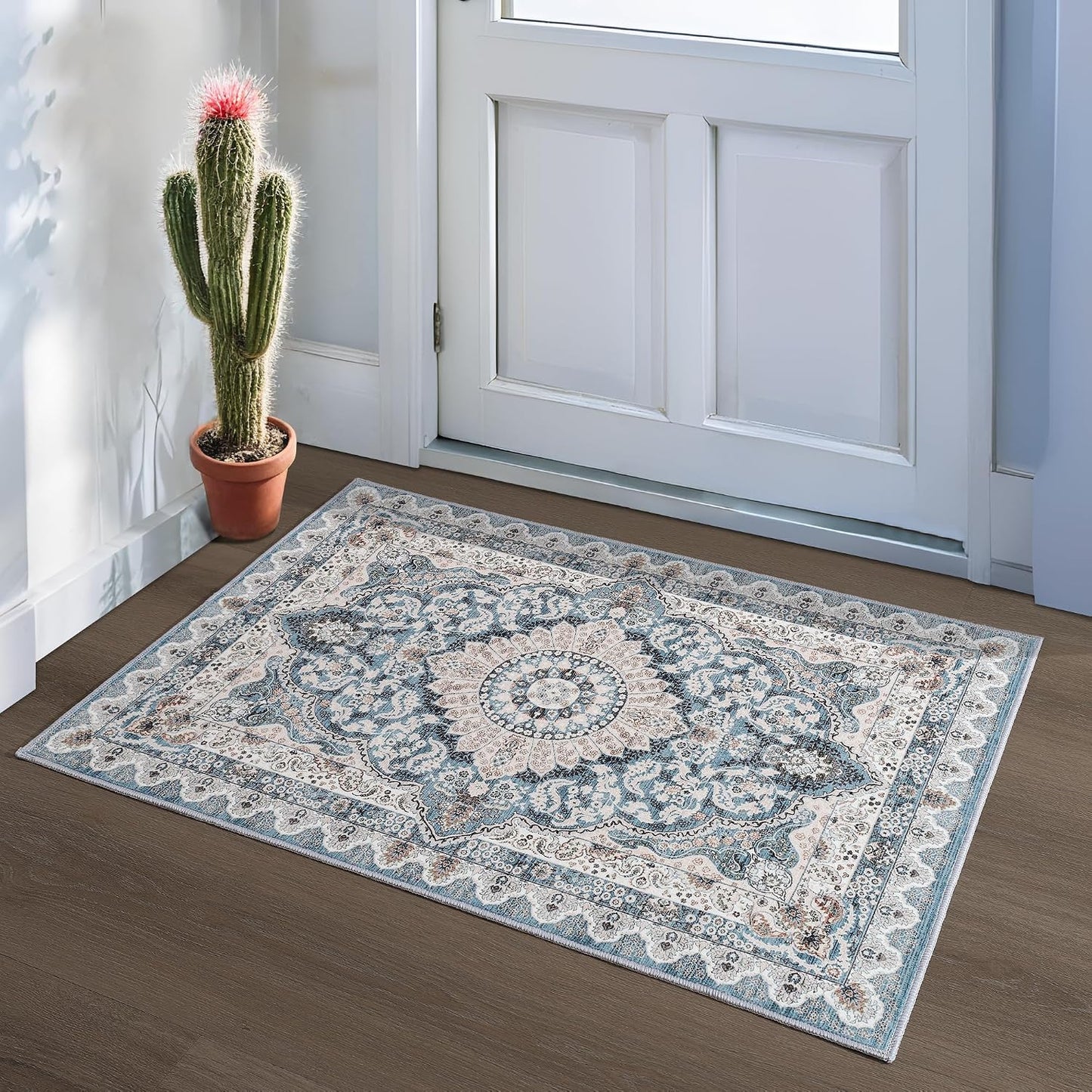 Alfombra entrada 2x3ft antideslizante vintage pelo bajo lavable