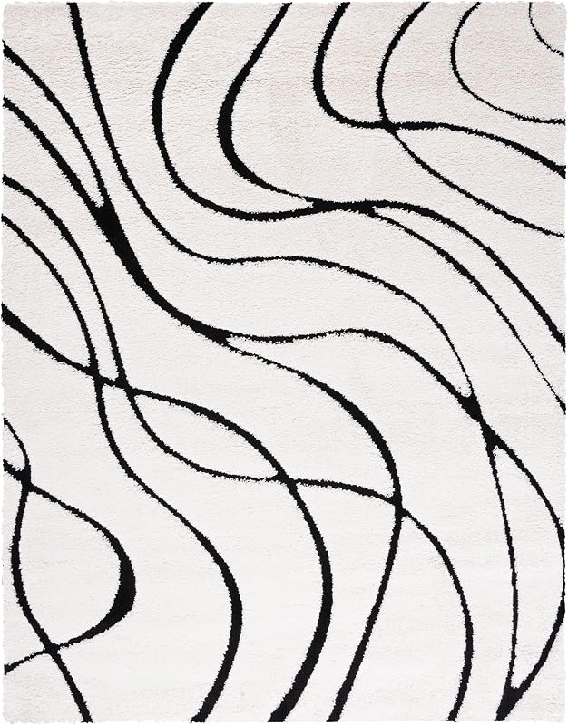 Alfombra área 8x10ft marfil y negro 1.2" grosor
