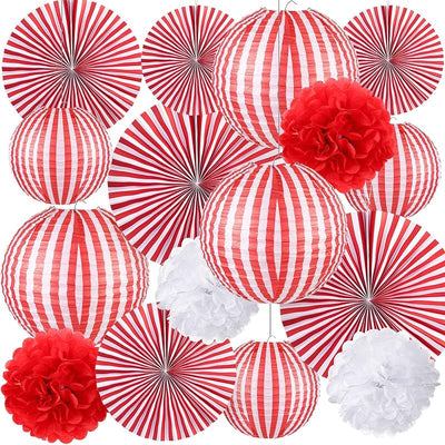 16 Pzas Decoración Circo Carnaval Rayas Rojas y Blancas