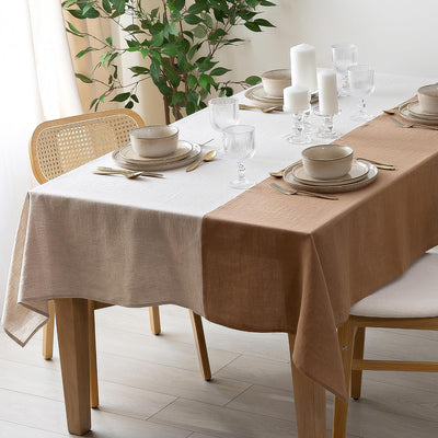 Mantel lino rectangular 60x120pulg beige y marrón