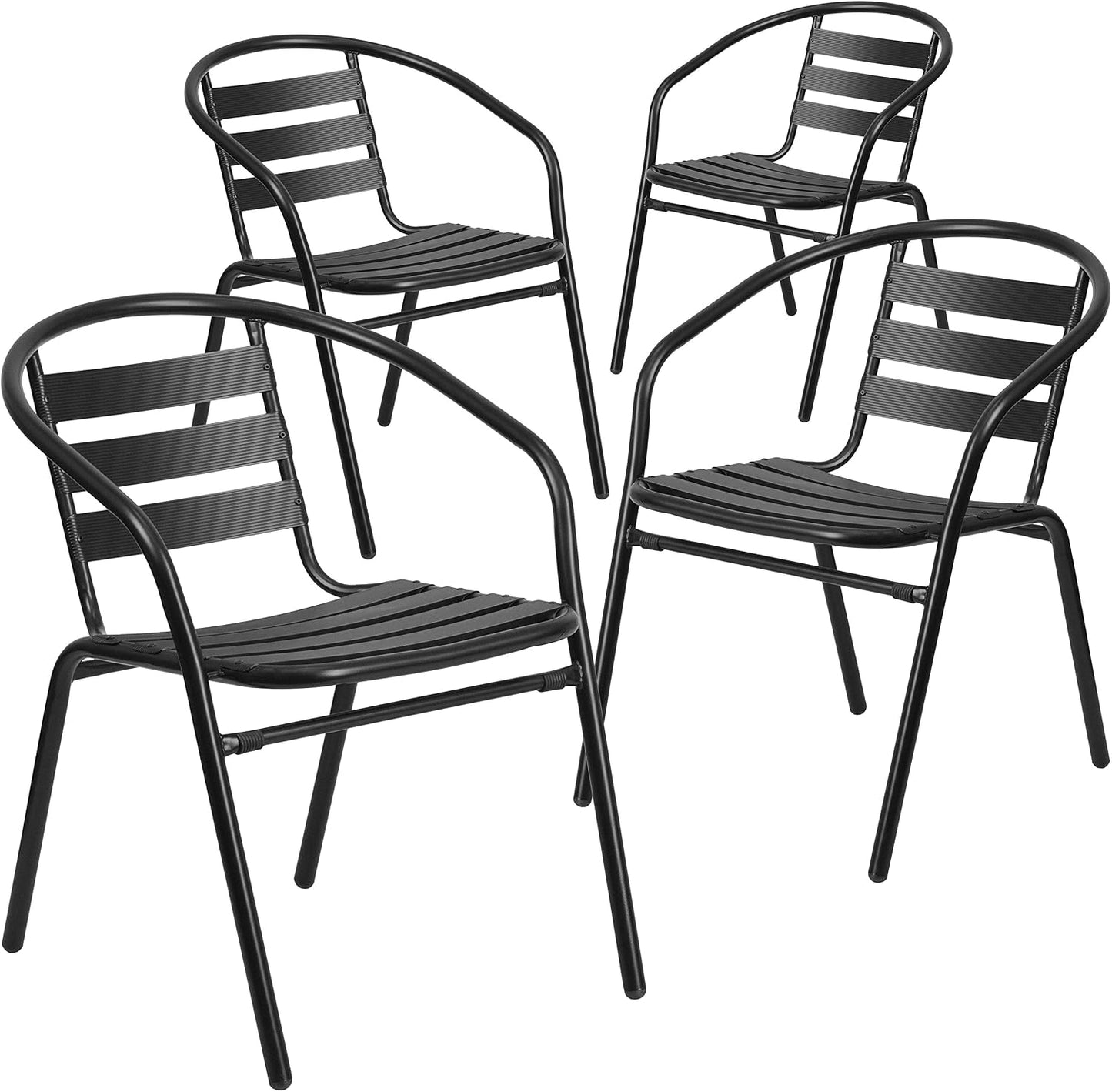 Set 4 sillas apilables aluminio para exterior negro